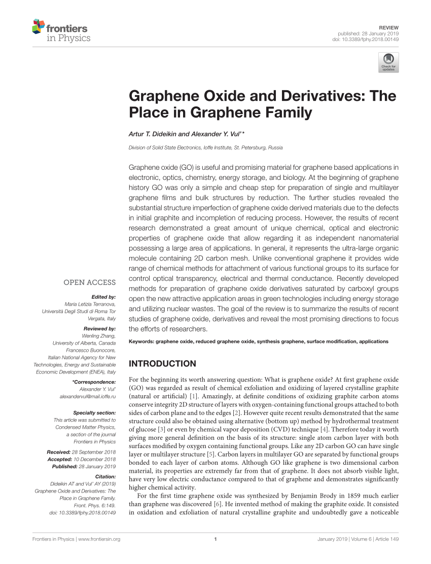 PDF Graphene Oxide and Derivatives The Place in Graphene Family