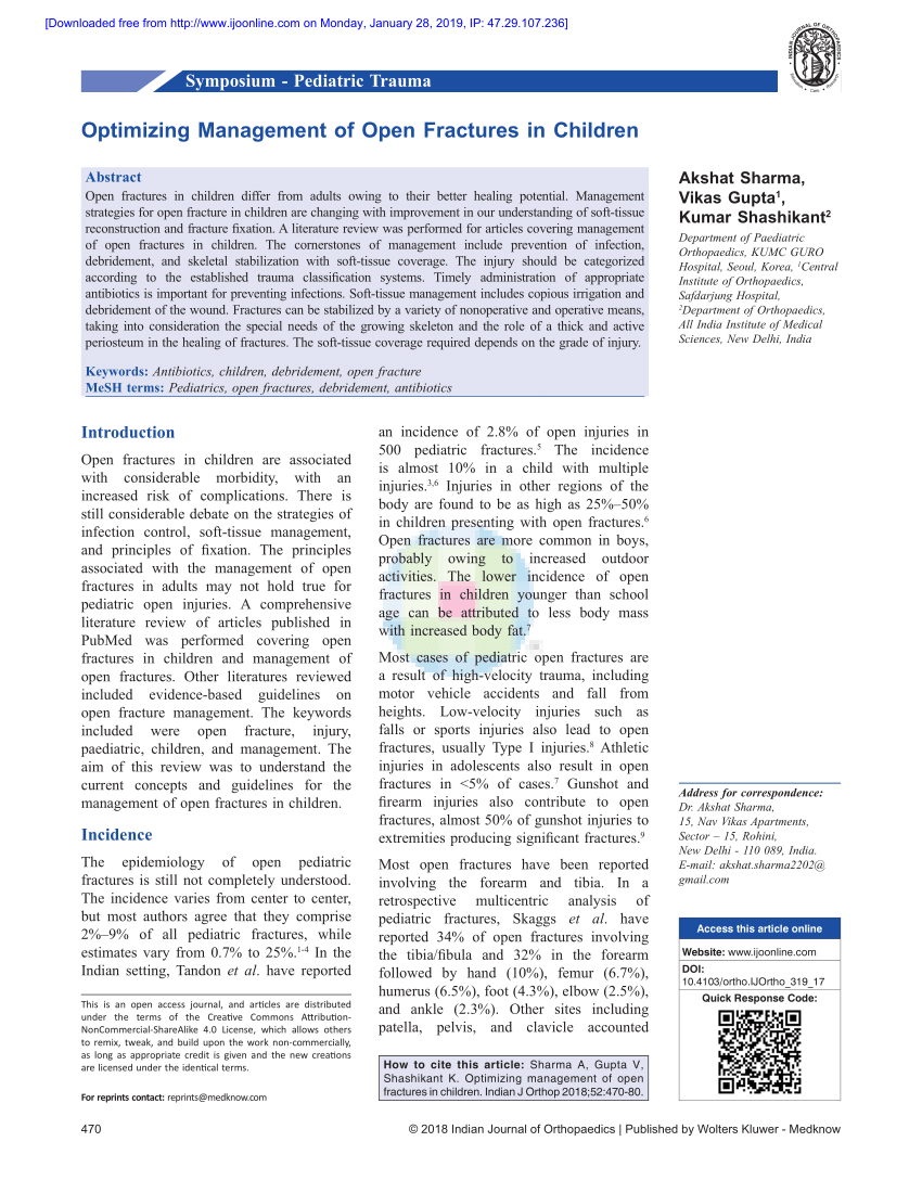 Pdf Optimizing Management Of Open Fractures In Children