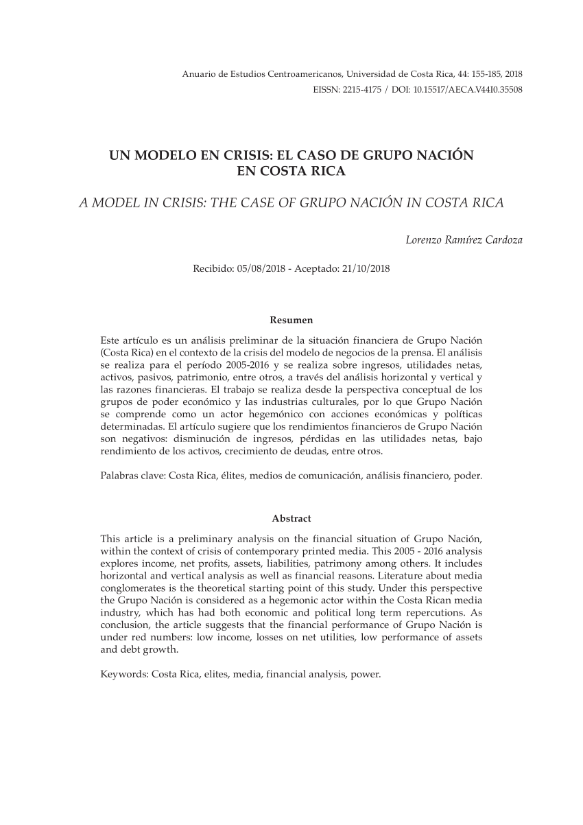 PDF) Un modelo en crisis: El caso de Grupo Nación en Costa Rica