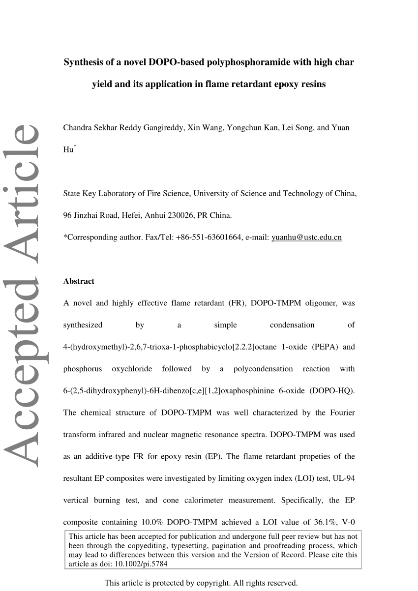 Pdf Synthesis Of A Novel Dopo Based Polyphosphoramide With High