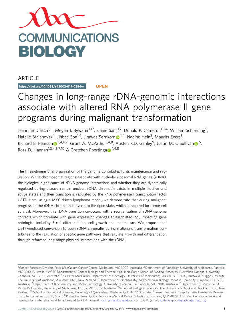 Pdf Changes In Long Range Rdna Genomic Interactions Associate With Altered Rna Polymerase Ii Gene Programs During Malignant Transformation
