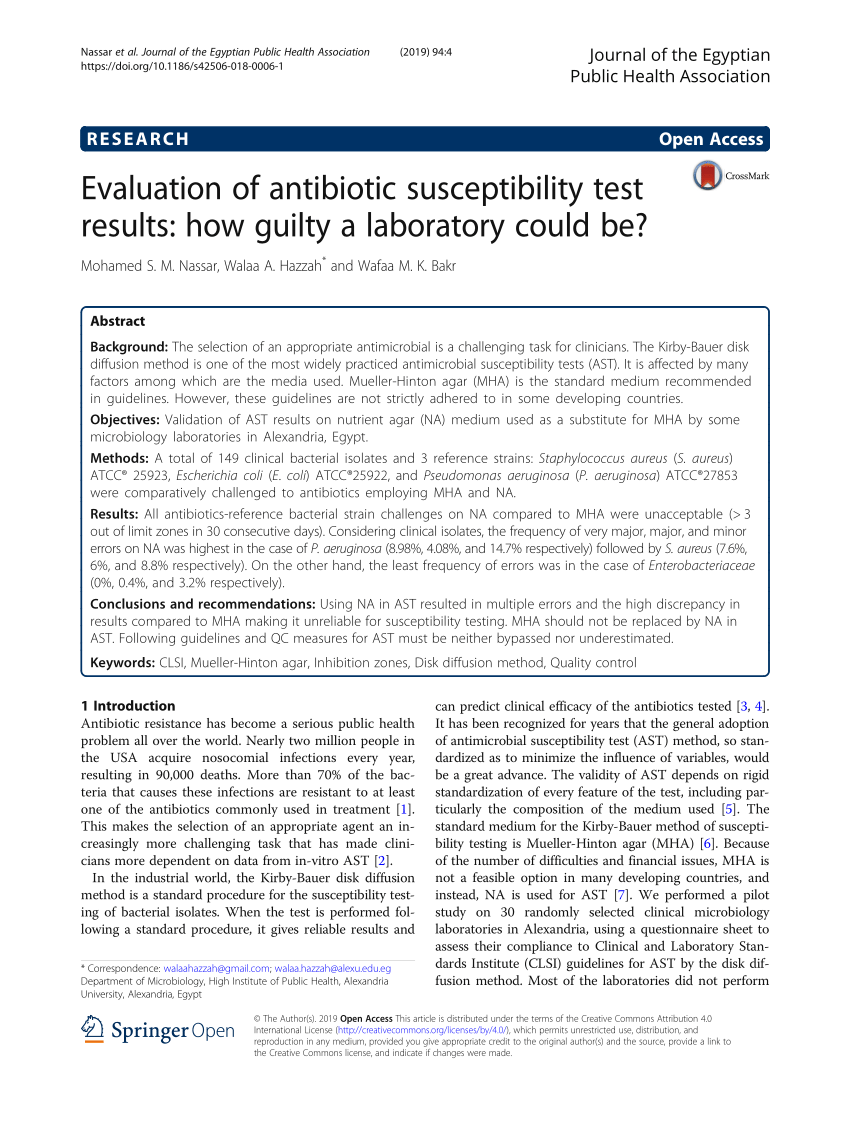 PDF) Evaluation of antibiotic susceptibility test results: how guilty a  laboratory could be?