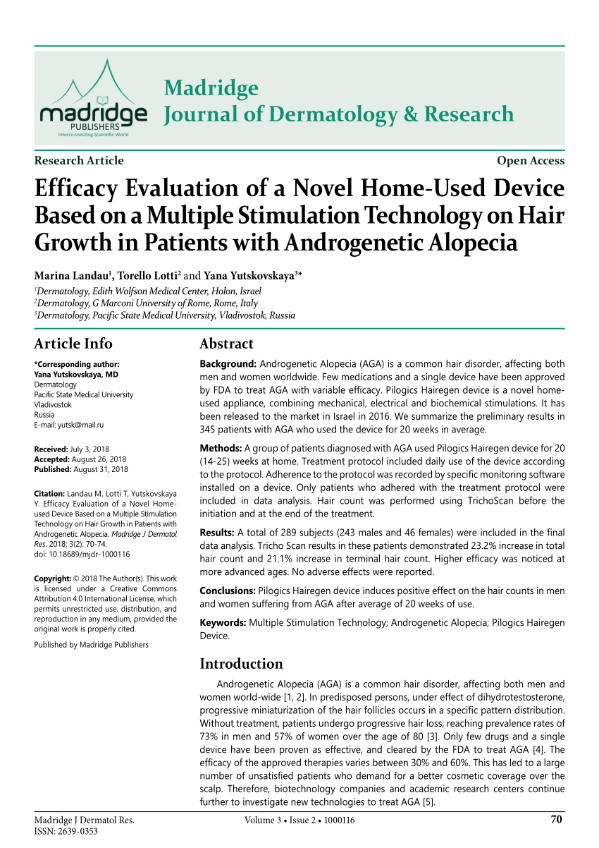 PDF) Efficacy Evaluation of a Novel Home-Used Device Based on a Multiple  Stimulation Technology on Hair Growth in Patients with Androgenetic Alopecia