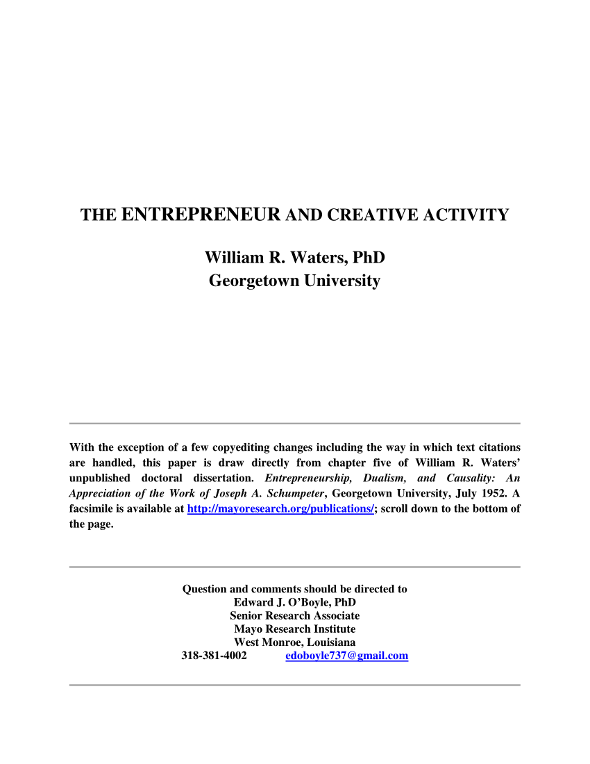 Pdf The Entrepreneur And Creative Activity