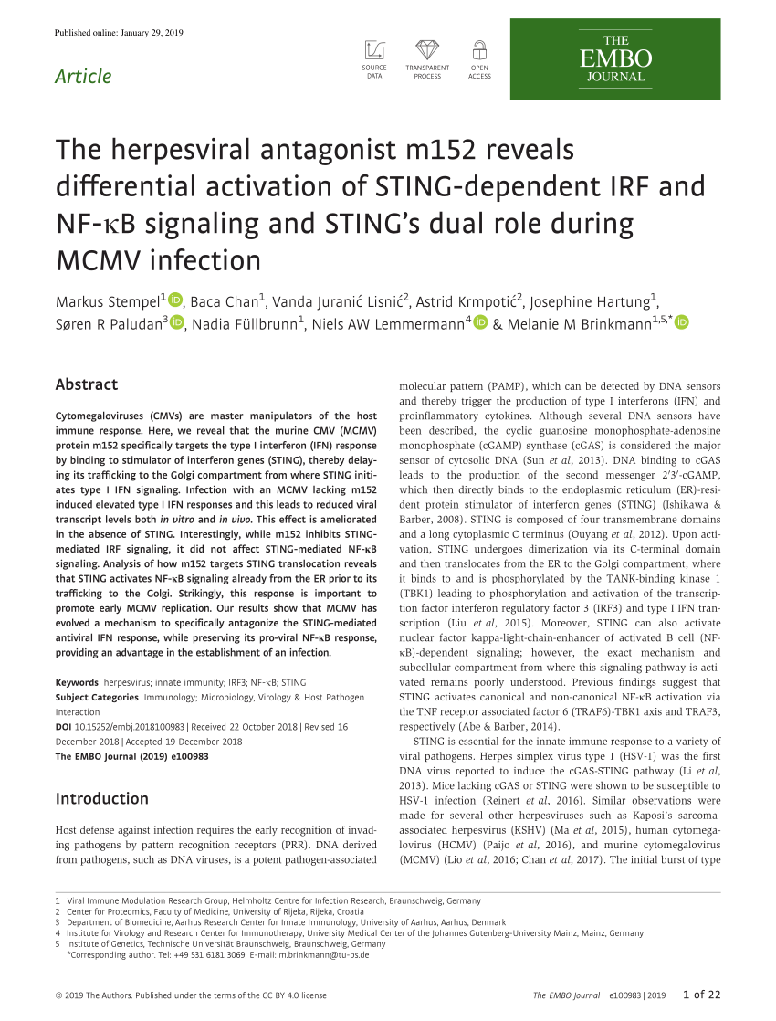 PDF) The herpesviral antagonist m152 reveals differential ...