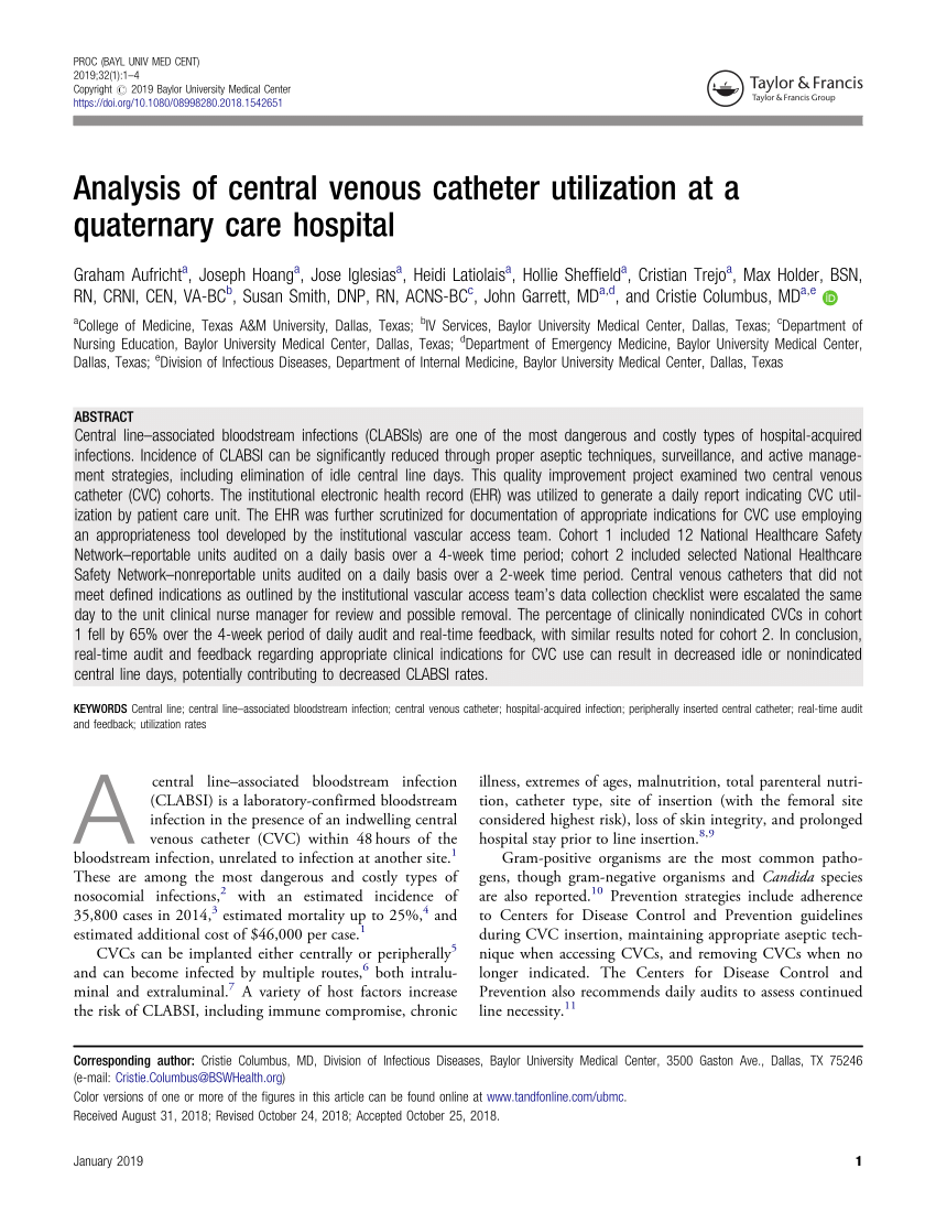 (PDF) Analysis of central venous catheter utilization at a quaternary ...