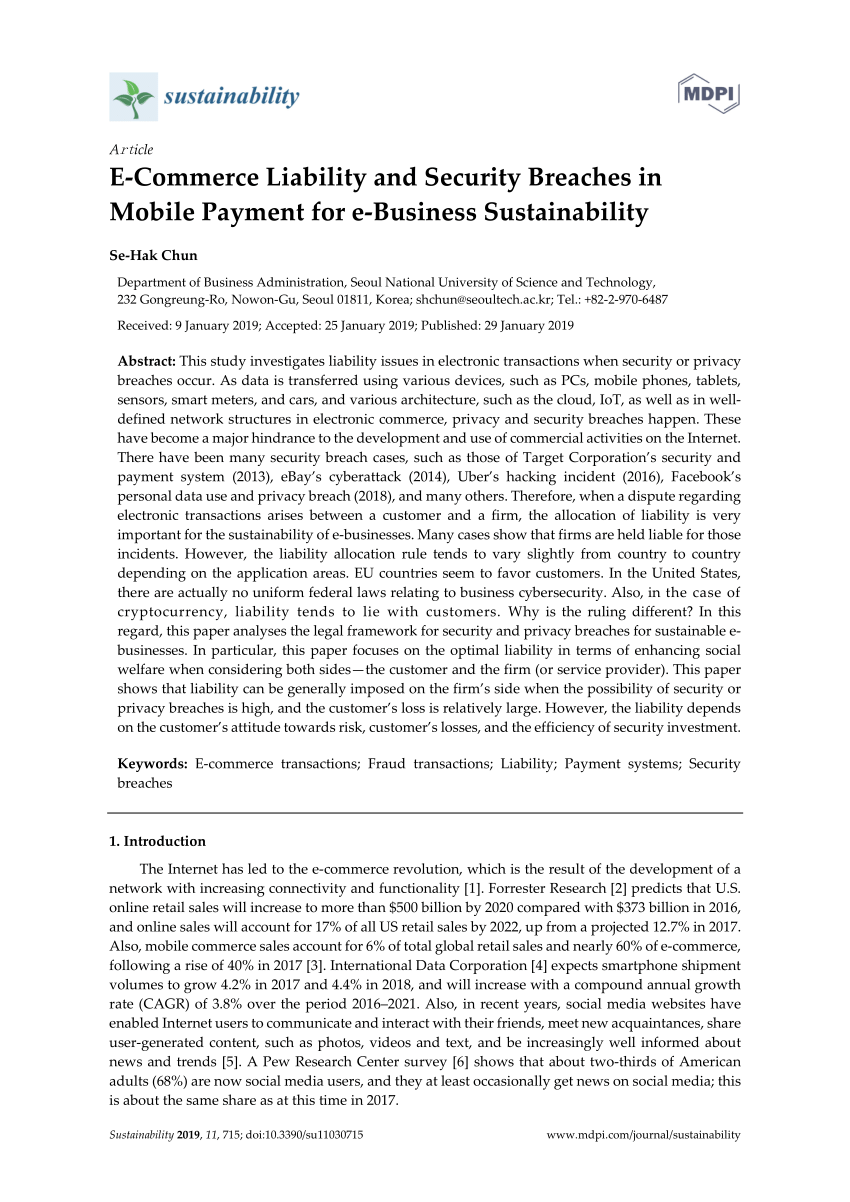 Pdf E Commerce Liability And Security Breaches In Mobile Payment For E Business Sustainability