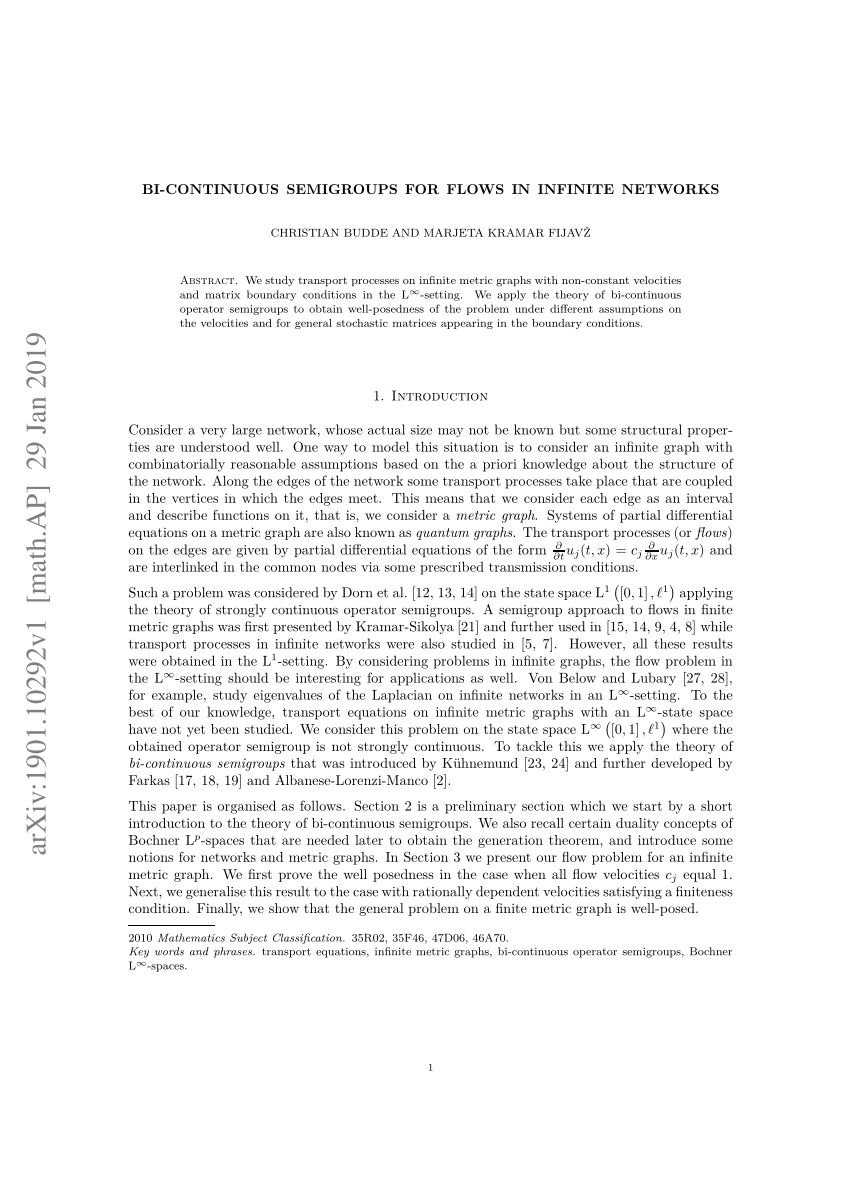 Pdf Bi Continuous Semigroups For Flows In Infinite Networks - 