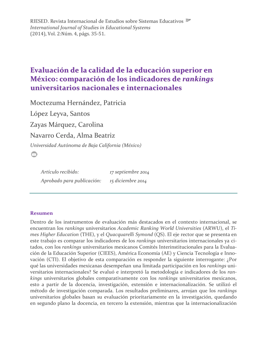 Pdf Evaluación De La Calidad De La Educación Superior En México Comparación De Los 0024