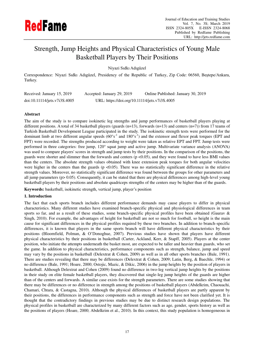 Pdf Strength Jump Heights And Physical Characteristics Of Young Male Basketball Players By Their Positions