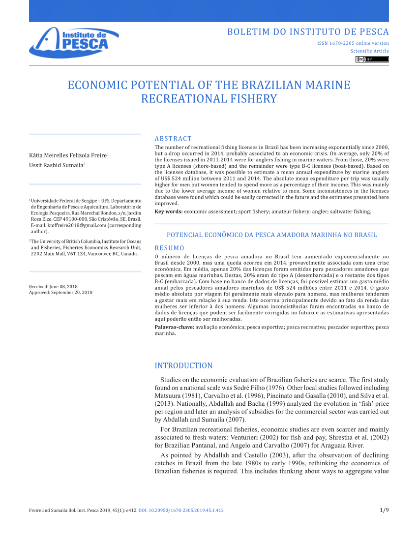 PDF) Economic potential of the Brazilian marine recreational fishery