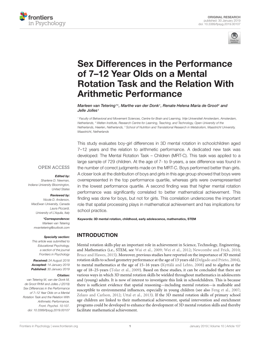 PDF) Sex Differences in the Performance of 7–12 Year Olds on a Mental  Rotation Task and the Relation With Arithmetic Performance