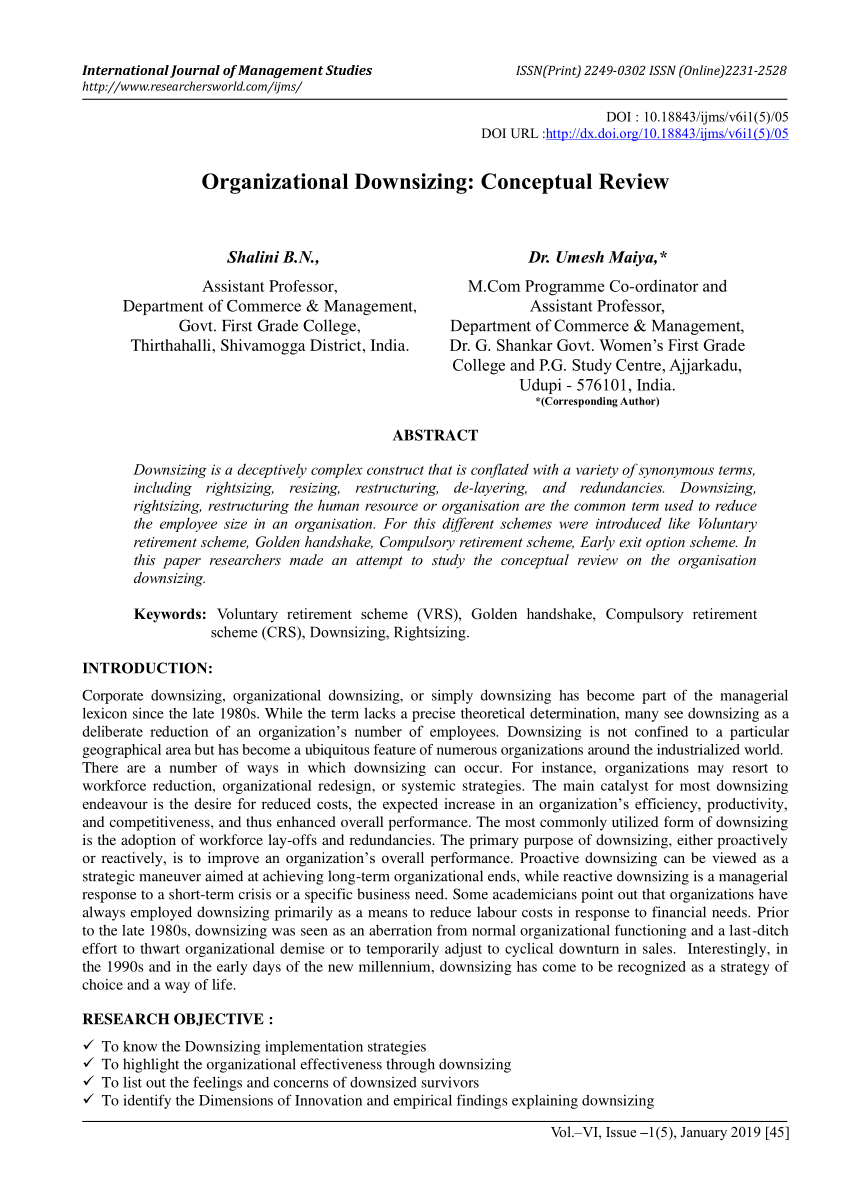 Pdf Organizational Downsizing Conceptual Review