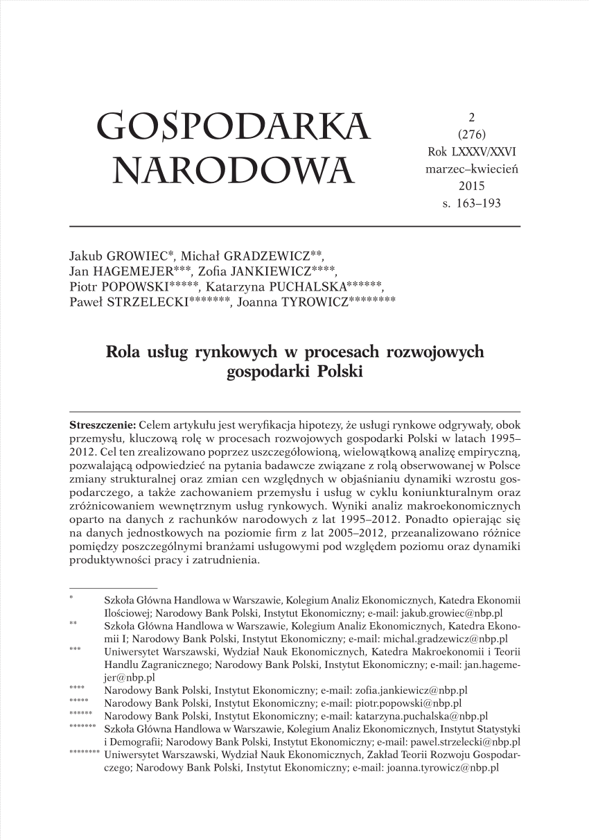 Pdf The Role Of Market Services In The Polish Economy