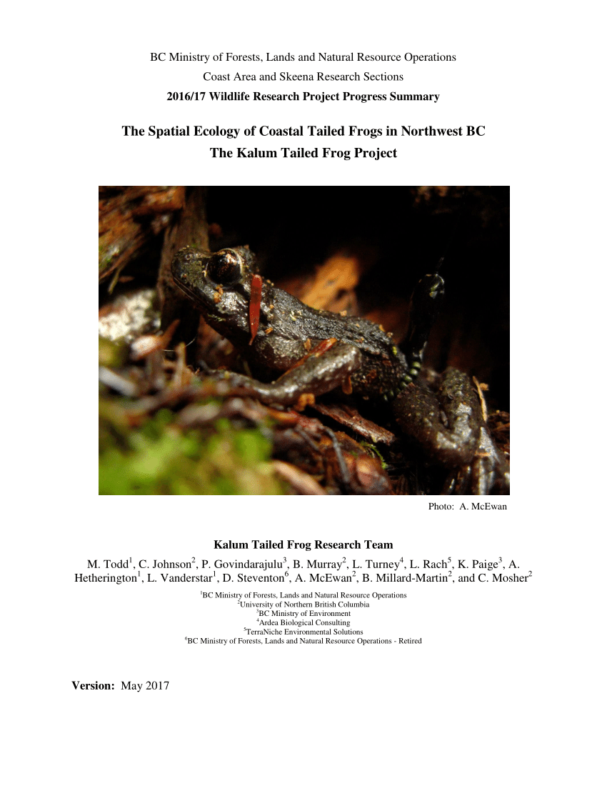PDF) The spatial ecology of Coastal Tailed Frogs in Northwest BC