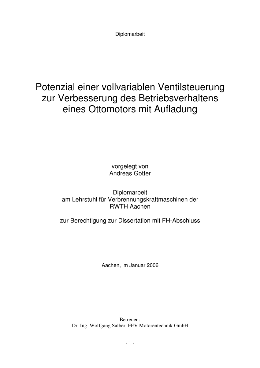 PDF) Potenzial einer vollvariablen Ventilsteuerung zur Verbesserung des  Betriebsverhaltens eines Ottomotors mit Aufladun