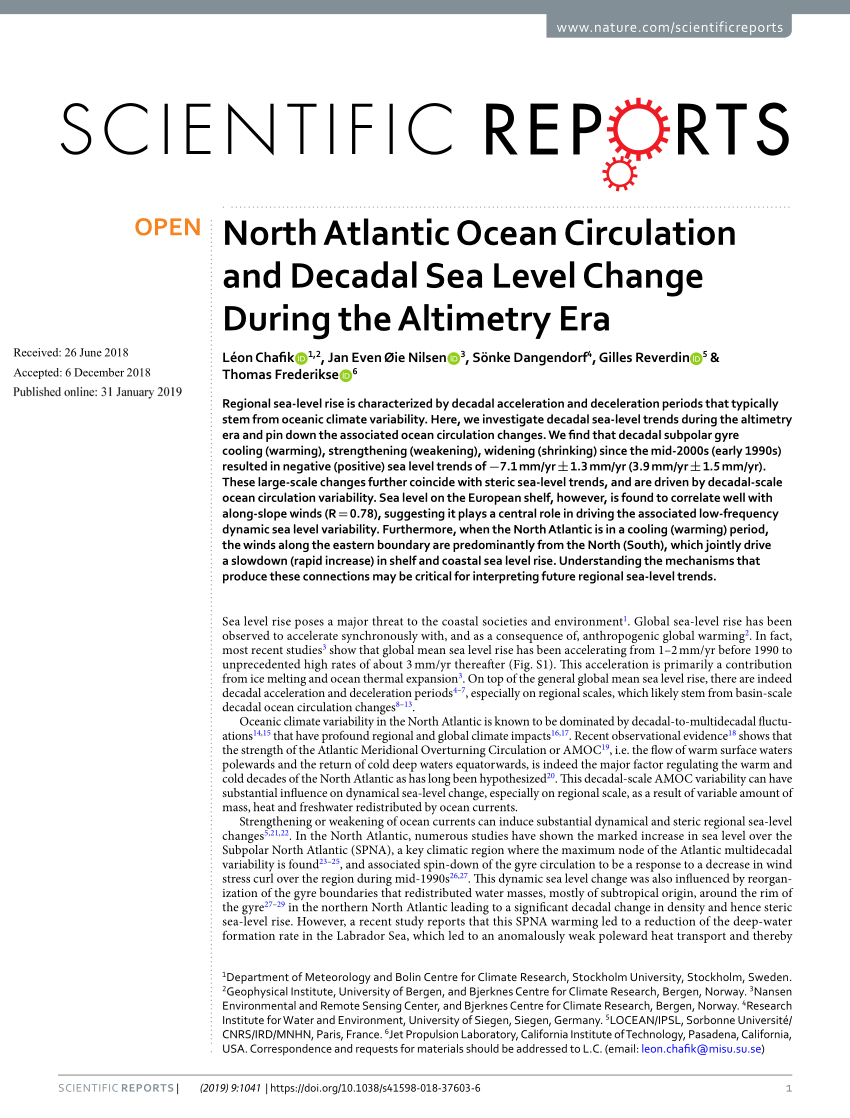 (PDF) North Atlantic Ocean Circulation and Decadal Sea Level Change During the Altimetry Era