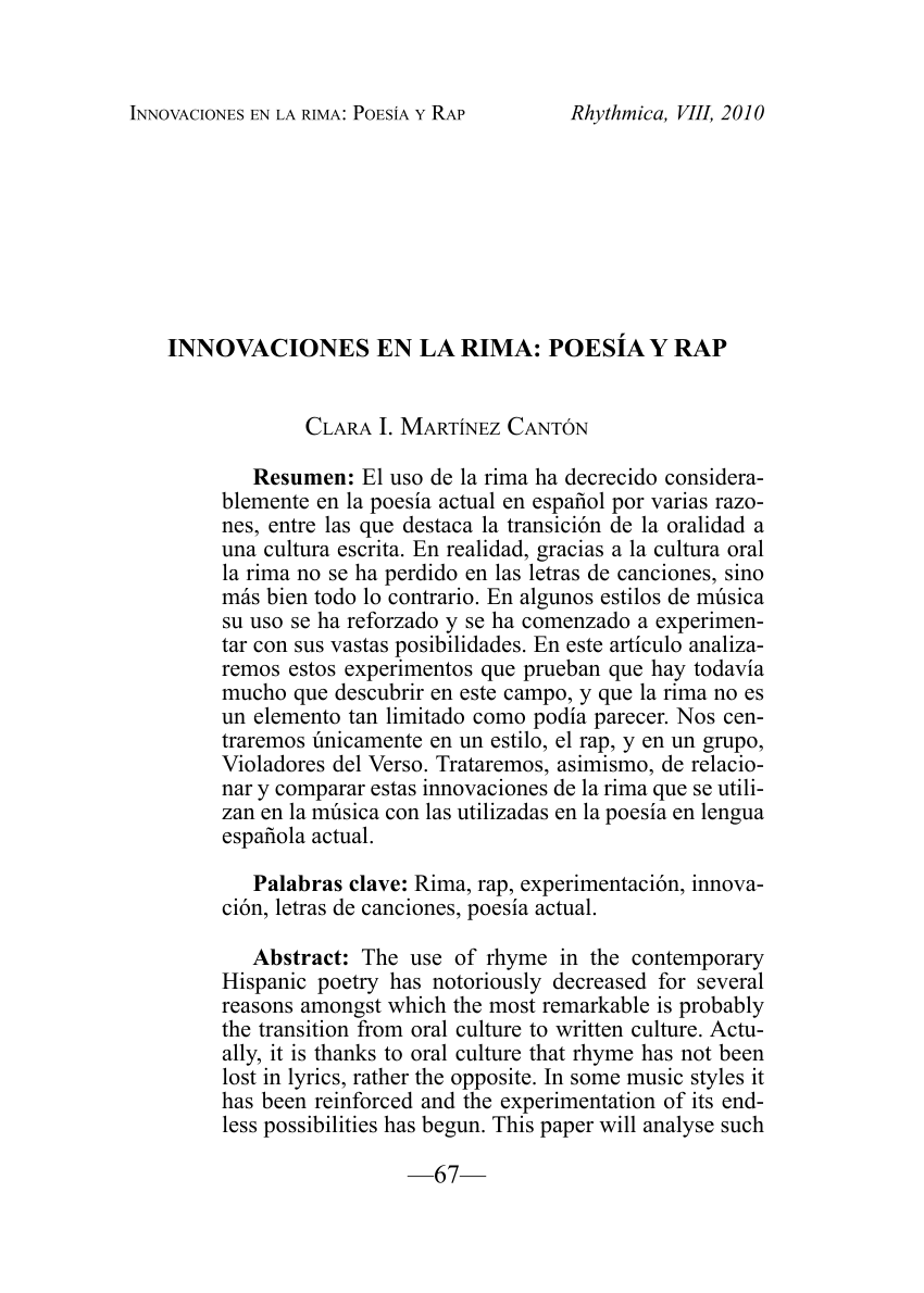 PDF) INNOVACIONES EN LA RIMA: POESÍA Y RAP