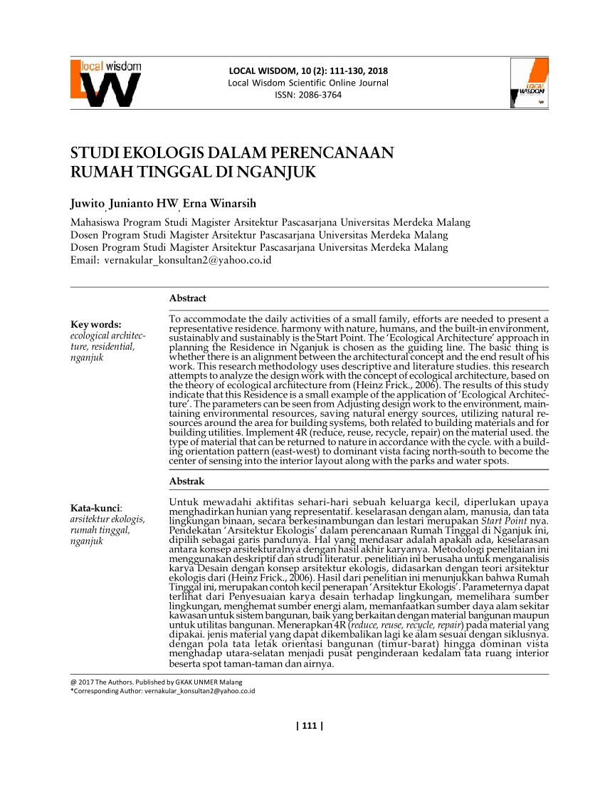 Pdf Studi Ekologis Dalam Perencanaan Rumah Tinggal Di Nganjuk