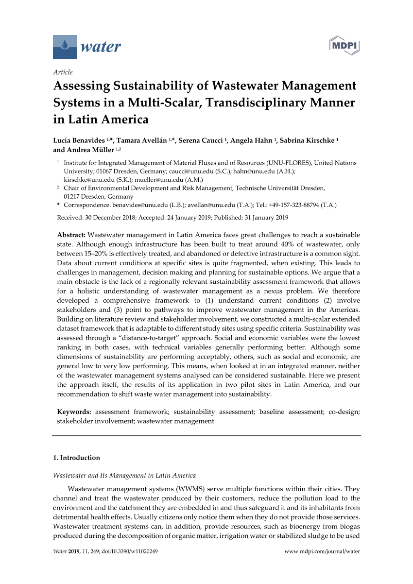 PDF) Assessing Sustainability of Wastewater Management Systems in a  Multi-Scalar, Transdisciplinary Manner in Latin America