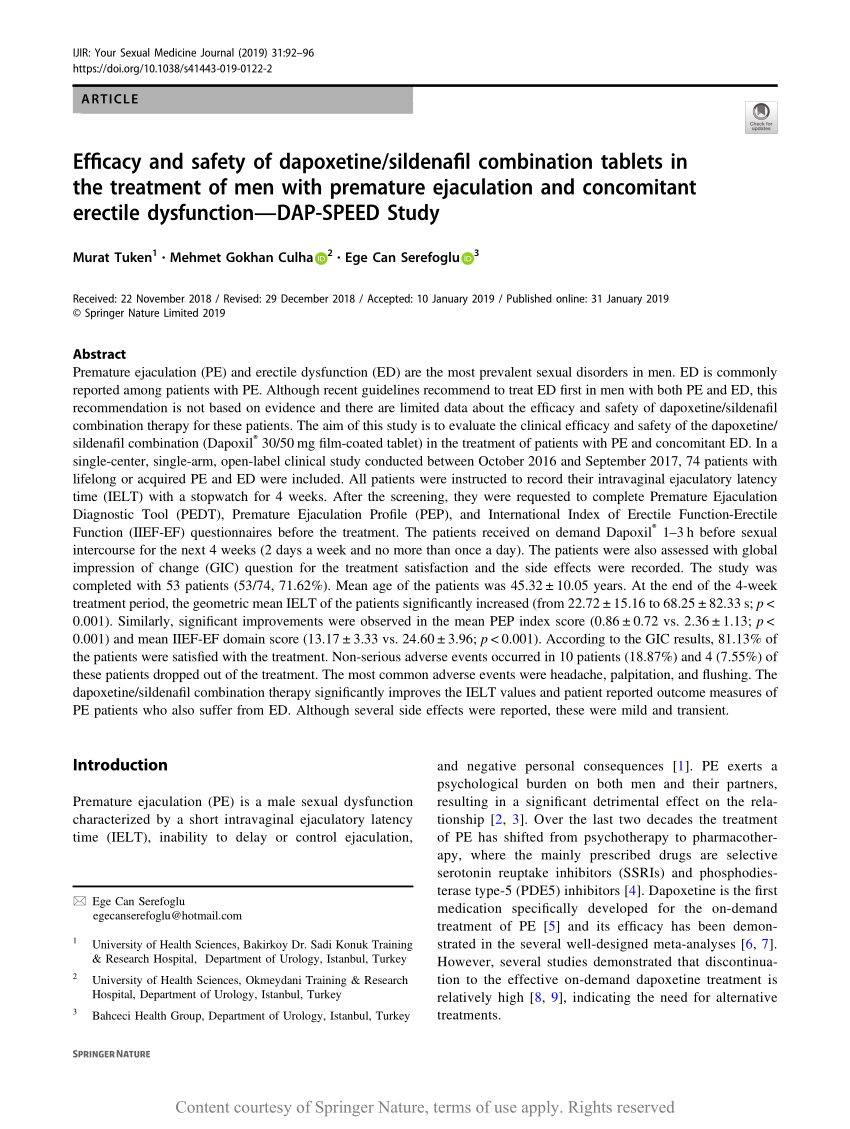 Efficacy and safety of dapoxetine sildenafil combination tablets