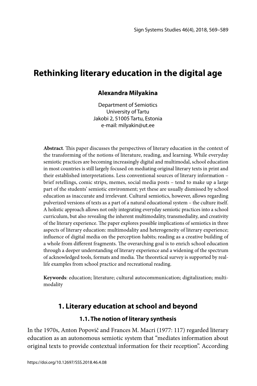 PDF) Rethinking Literary Education In The Digital Age