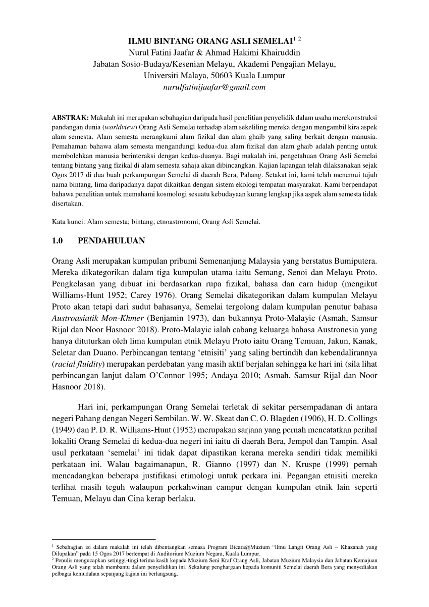 PDF) ILMU BINTANG ORANG ASLI SEMELAI