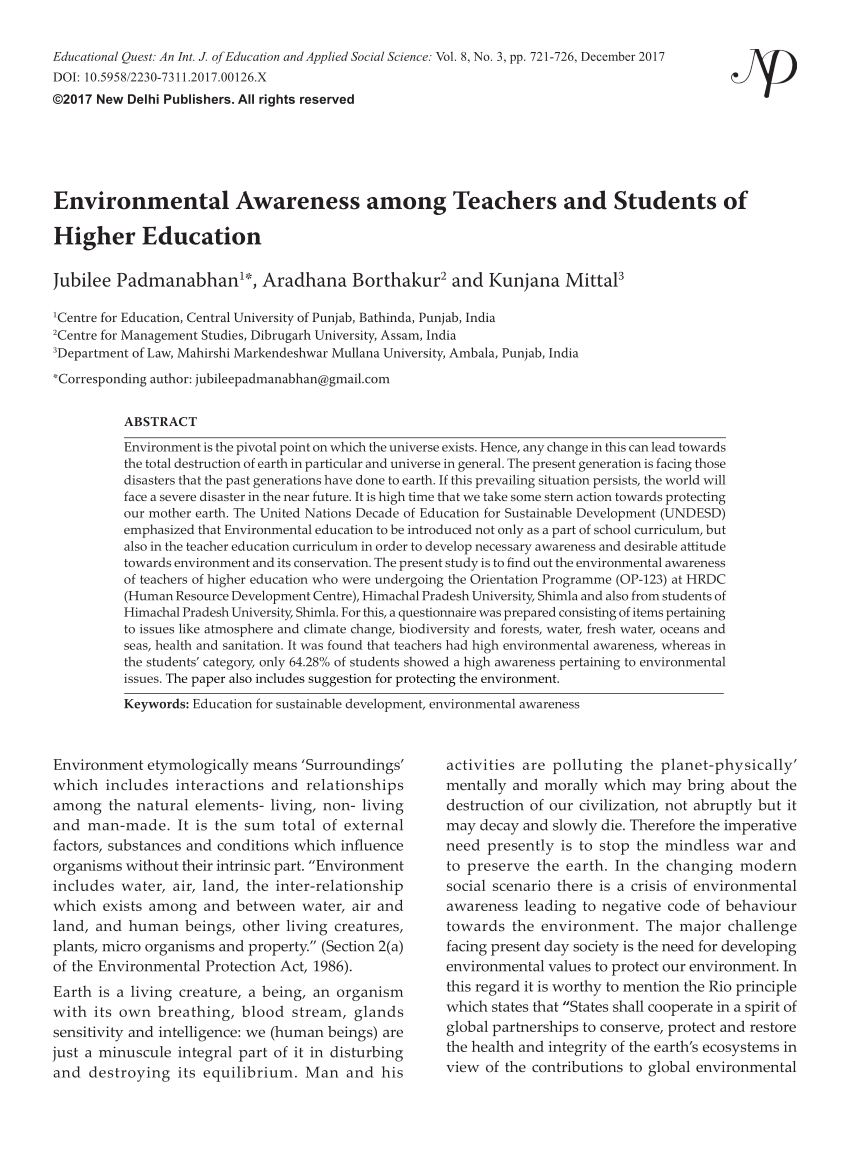 reflection paper on environmental education