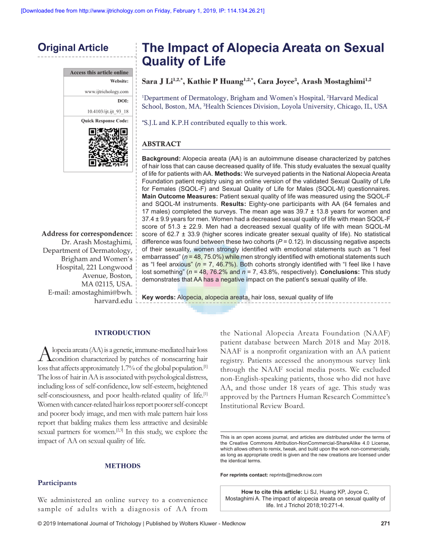 PDF The Impact of Alopecia Areata on Sexual Quality of Life