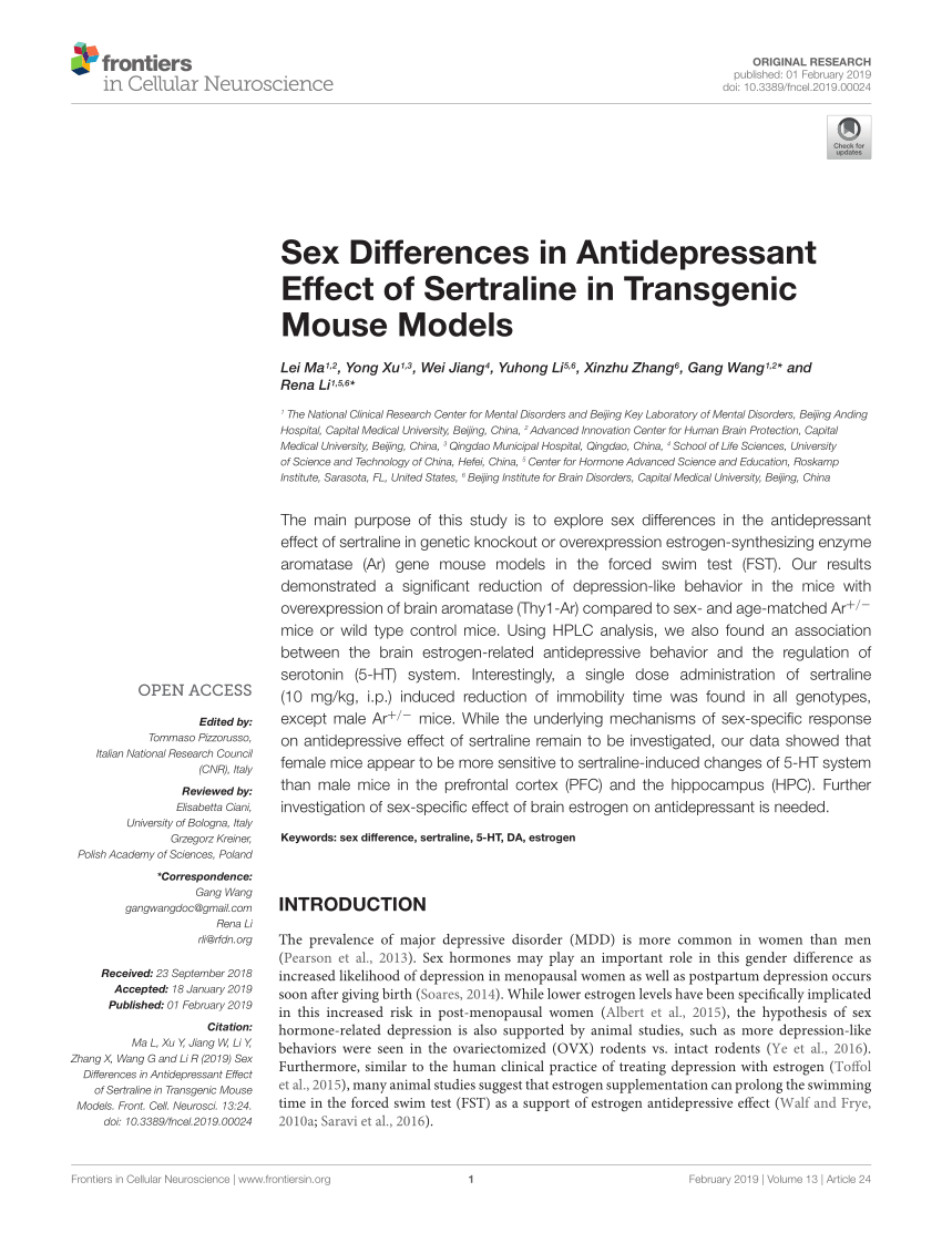 Pdf Sex Differences In Antidepressant Effect Of Sertraline In