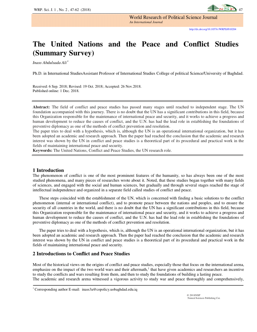 PDF) The United Nations and the Peace and Conflict Studies
