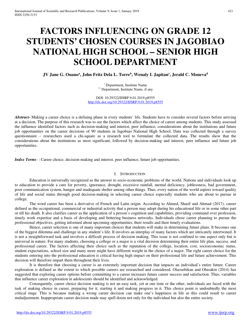 sample research study for senior high school