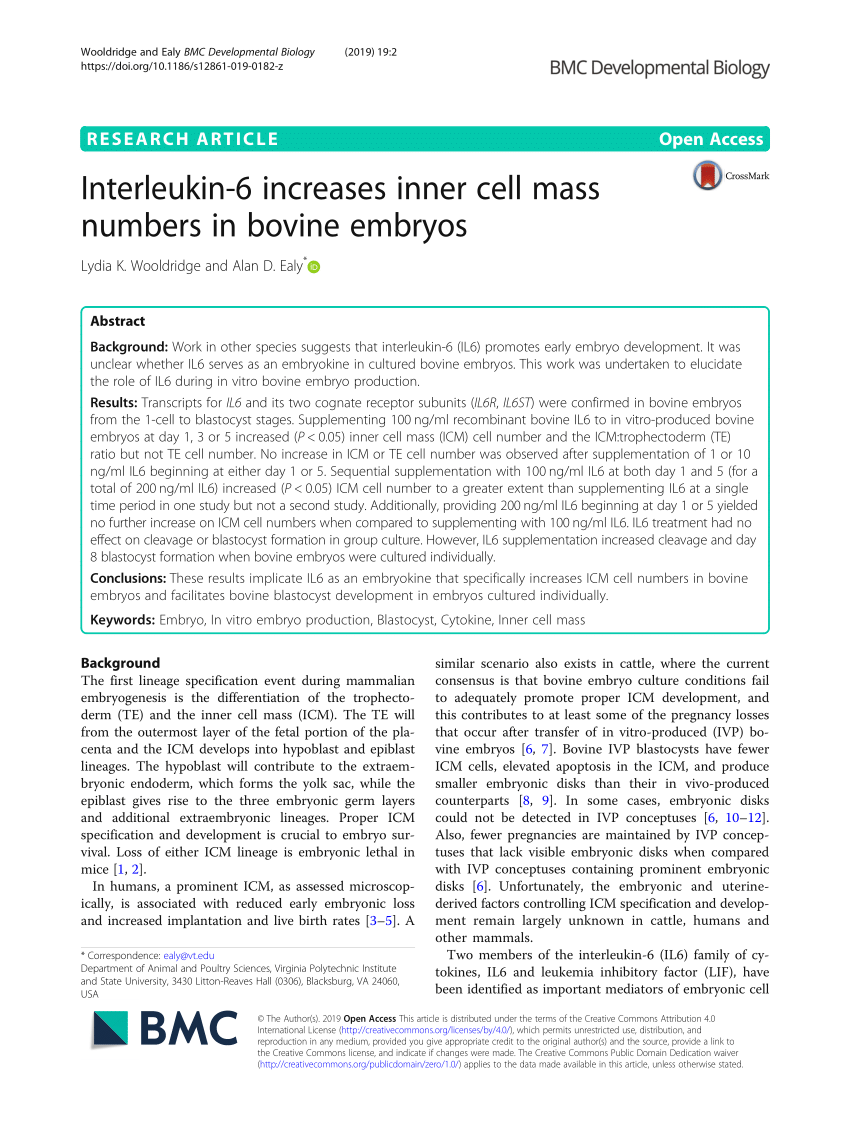 Pdf Interleukin 6 Increases Inner Cell Mass Numbers In Bovine Embryos