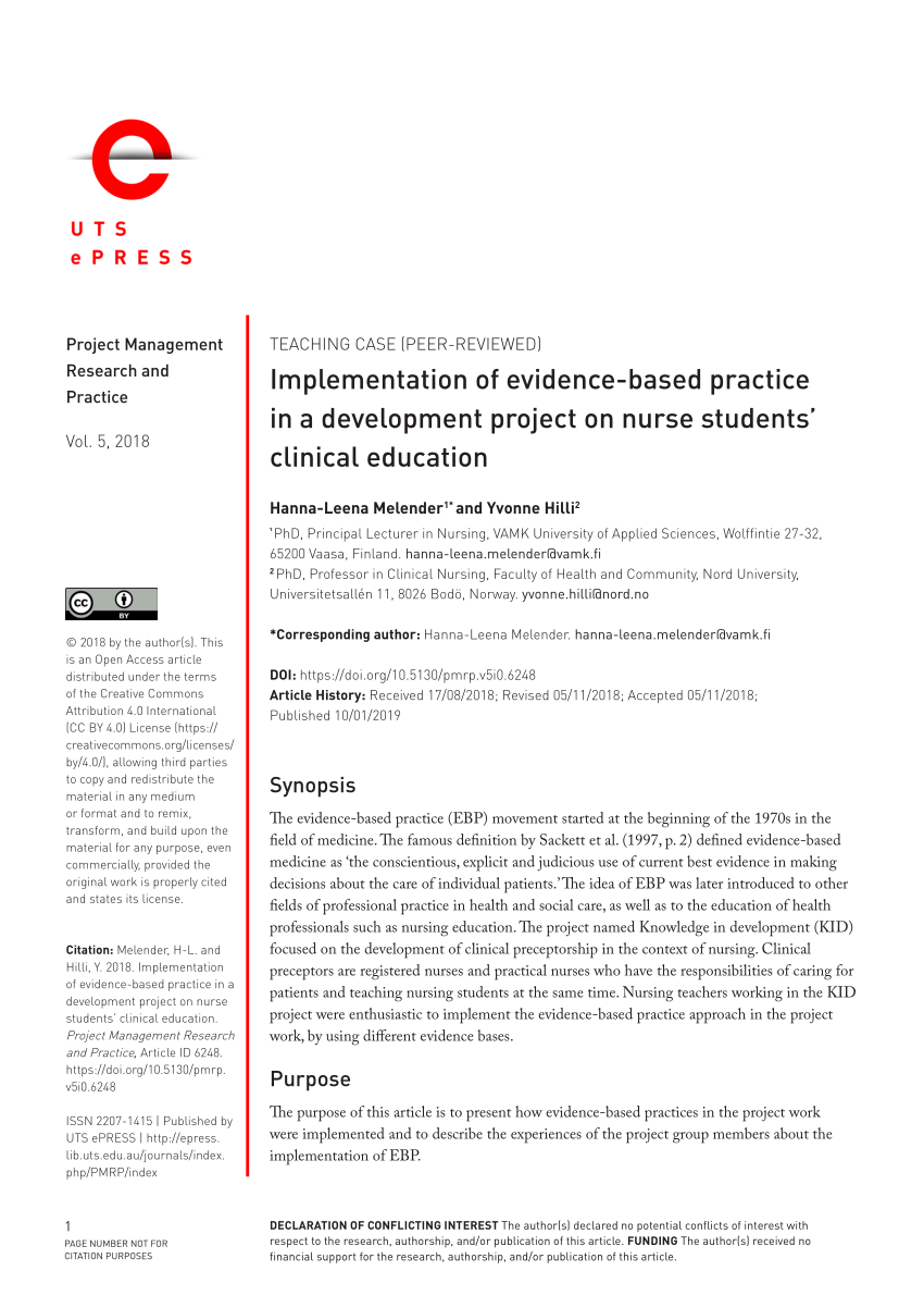 PDF) Implementation of evidence based practice in a development ...
