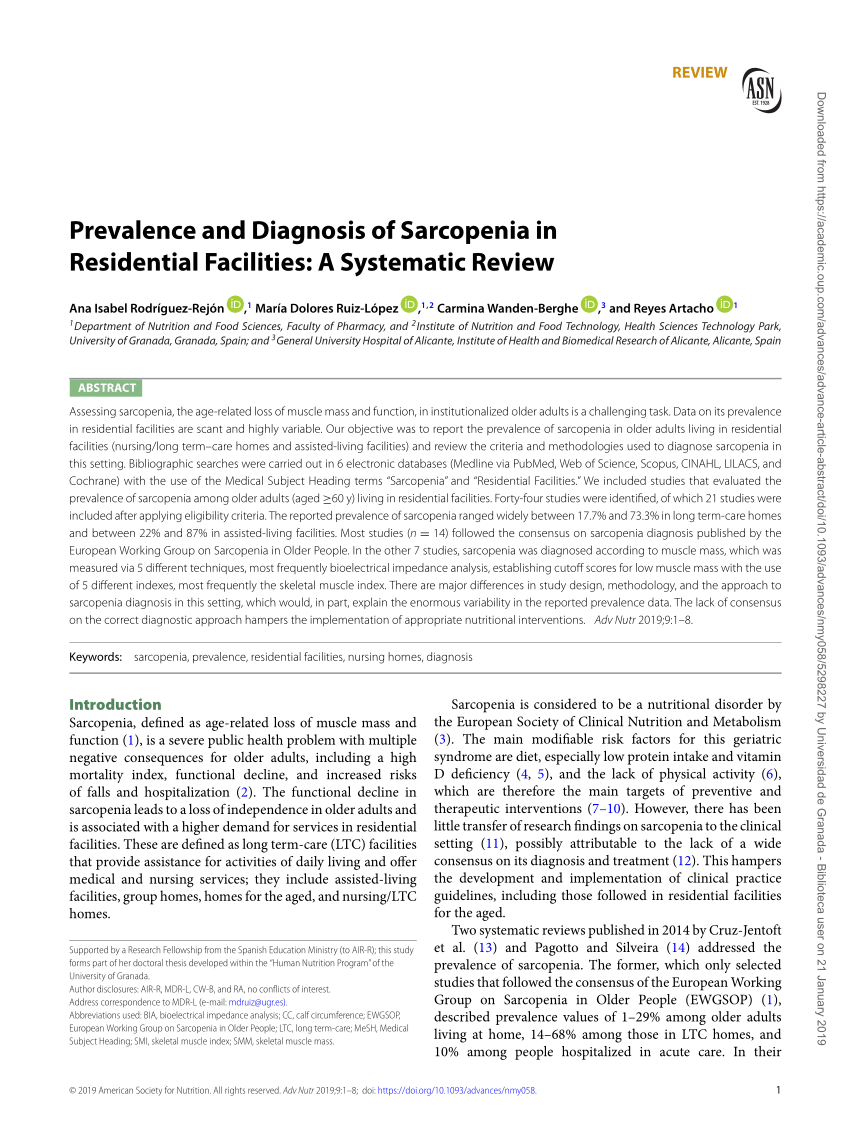 Pdf Prevalence And Diagnosis Of Sarcopenia In Residential Facilities A Systematic Review