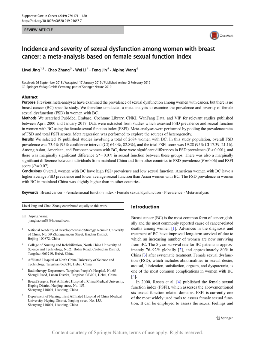 Incidence and severity of sexual dysfunction among women with