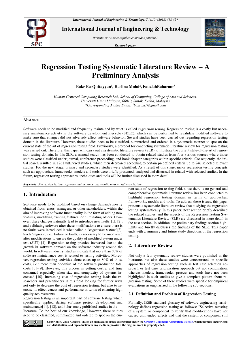 PDF) Regression Testing Systematic Literature Review – A Preliminary  Analysis