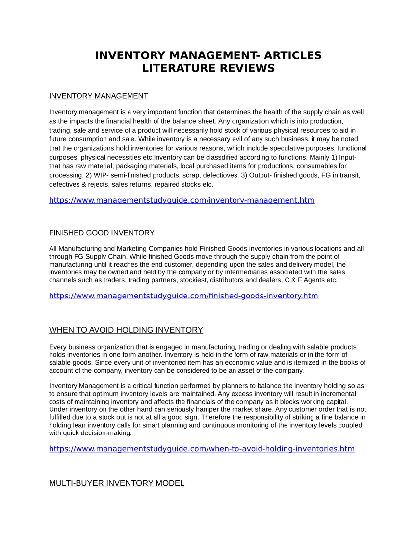 inventory management literature review project pdf