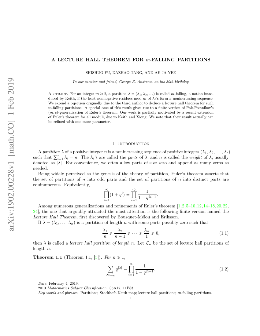 Pdf A Lecture Hall Theorem For M Falling Partitions