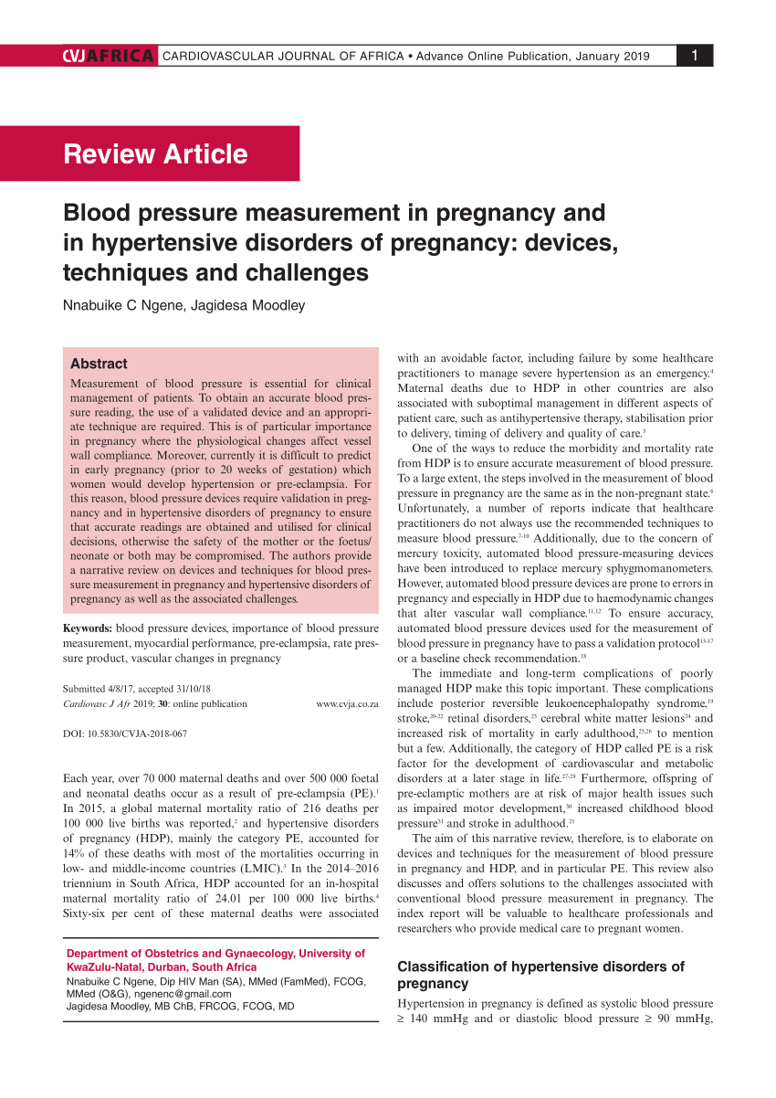 Pdf Blood Pressure Measurement In Pregnancy And In Hypertensive Disorders Of Pregnancy Devices Techniques And Challenges