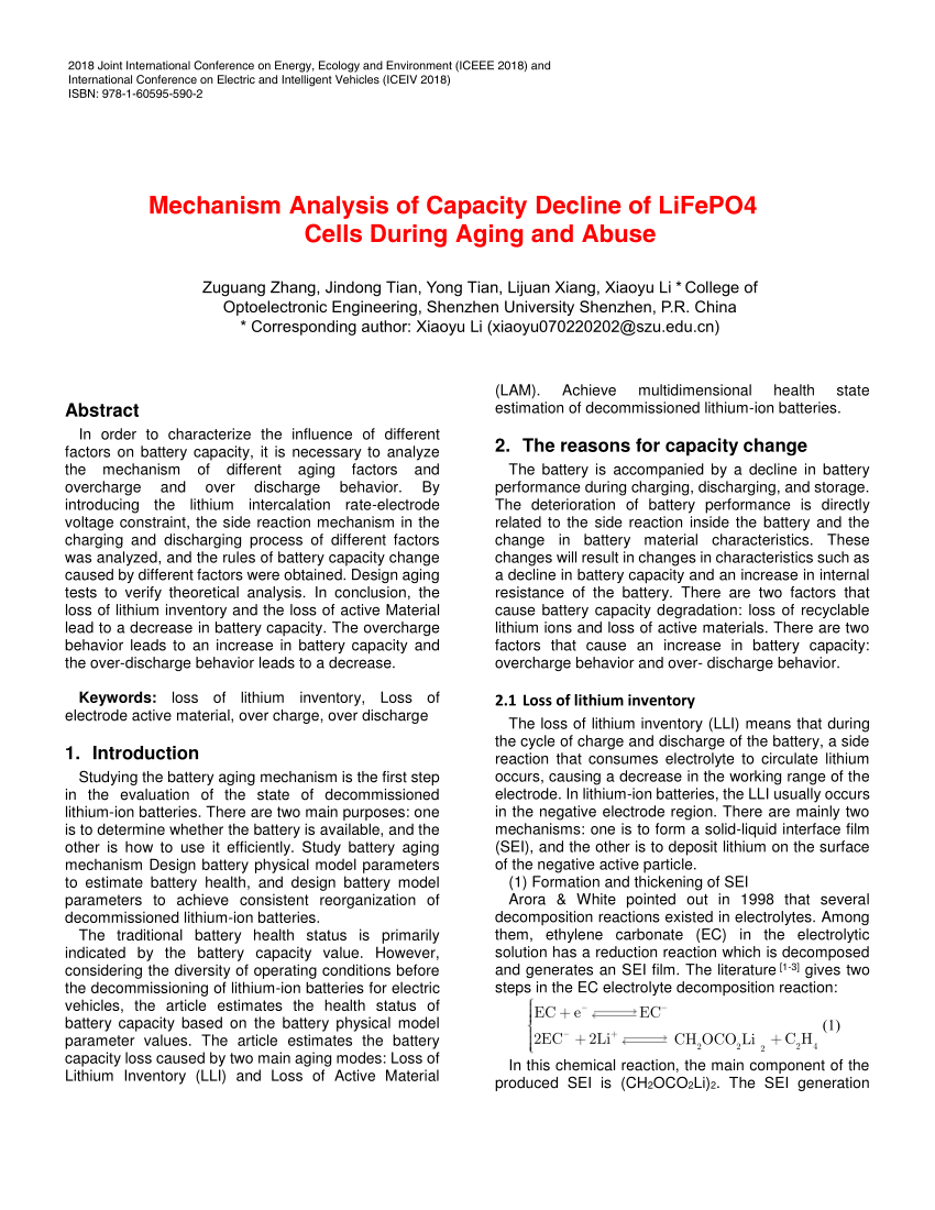 (PDF) Mechanism Analysis of Capacity Decline of LiFePO4 Cells During