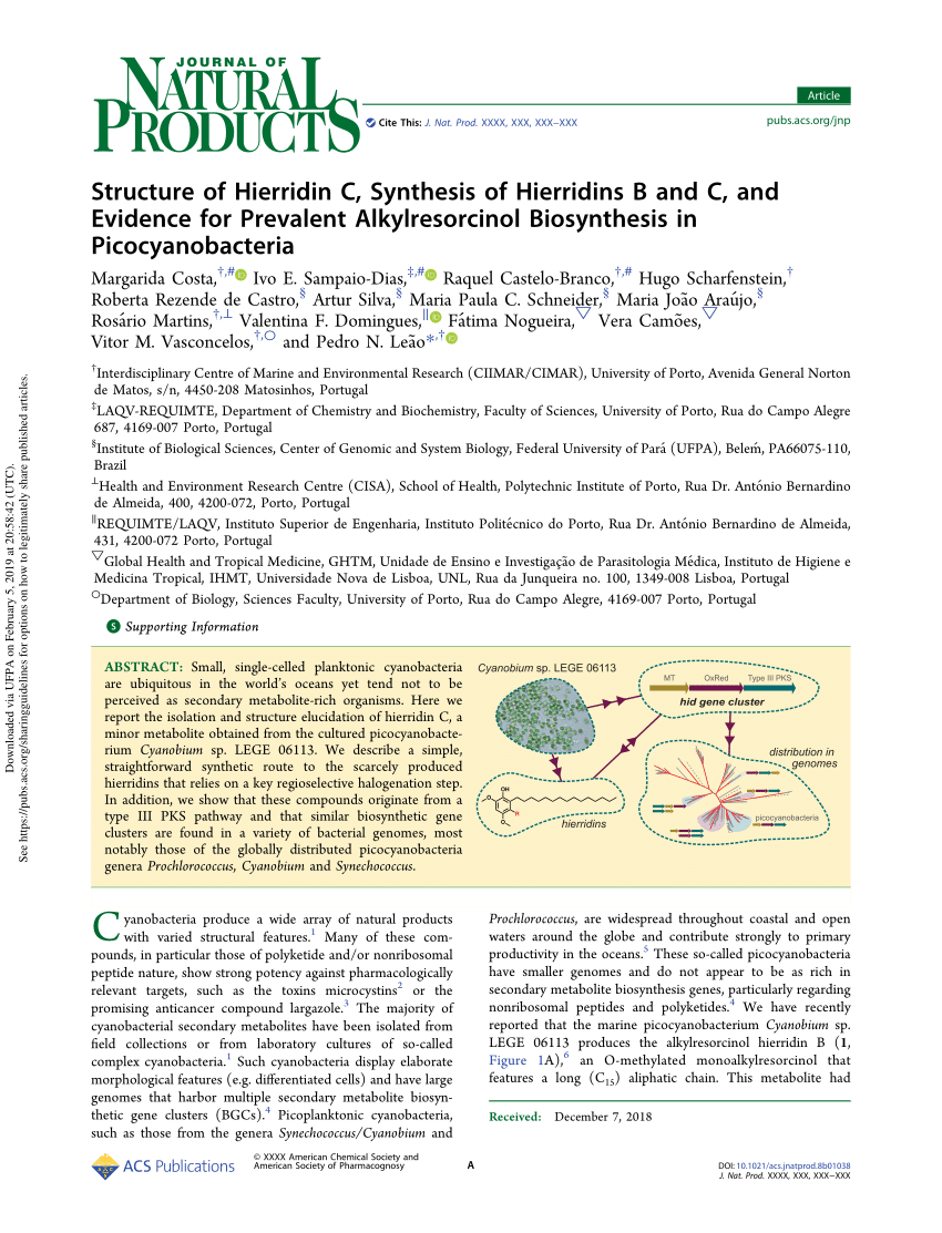 Pdf Structure Of Hierridin C Synthesis Of Hierridins B And C And Evidence For Prevalent Alkylresorcinol Biosynthesis In Picocyanobacteria