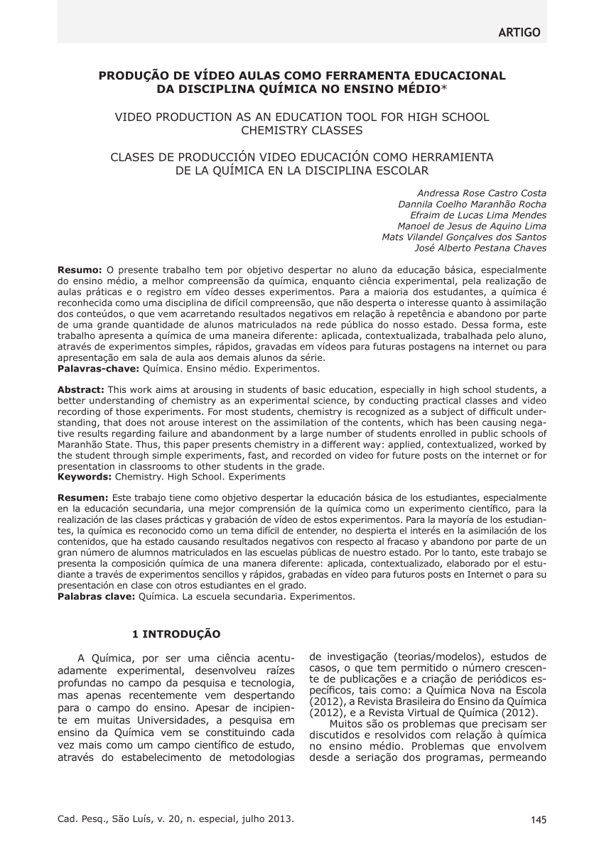 PDF) USO DE VÍDEO AULAS COMO METODOLOGIA ALTERNATIVA PARA O ENSINO DE  QUÍMICA: UM ESTUDO DE CASO