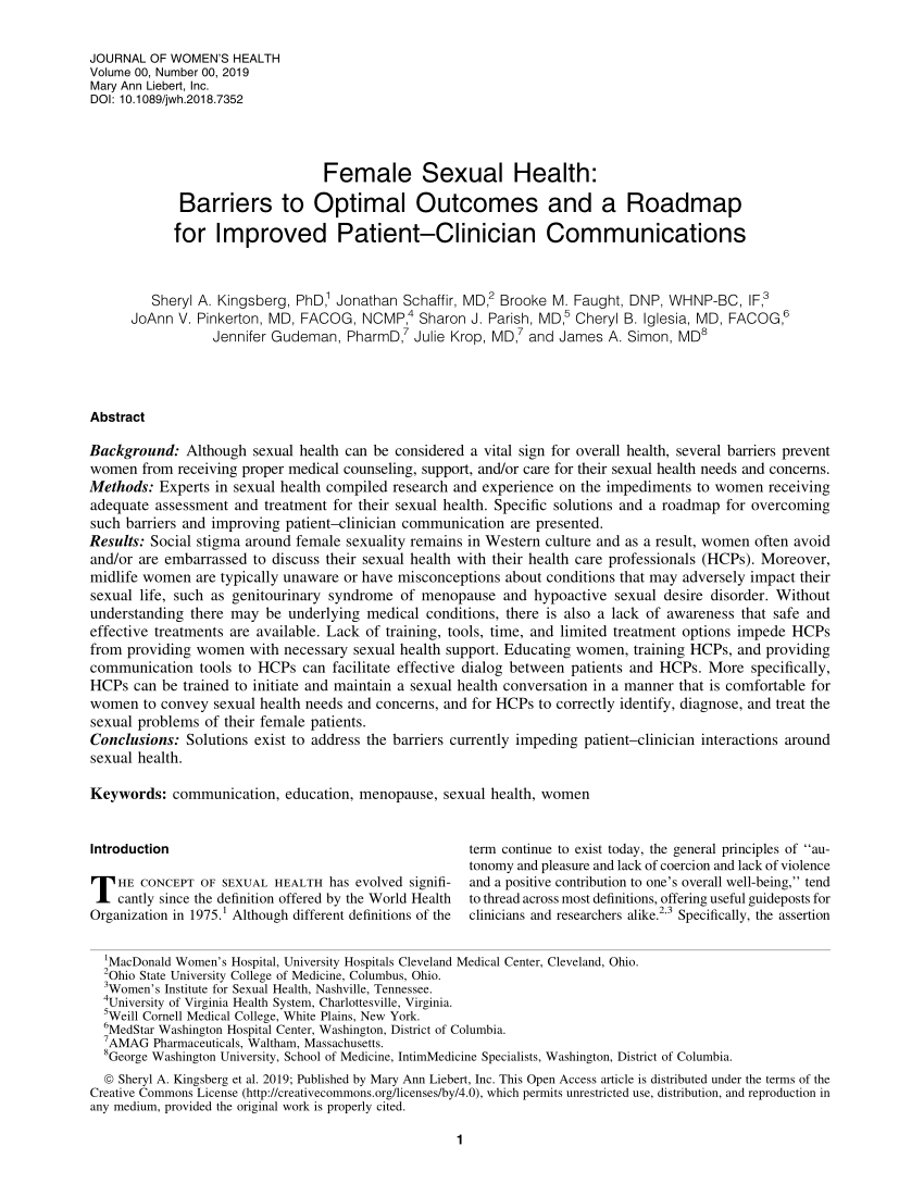 Pdf Female Sexual Health Barriers To Optimal Outcomes And A Roadmap For Improved Patient 0576