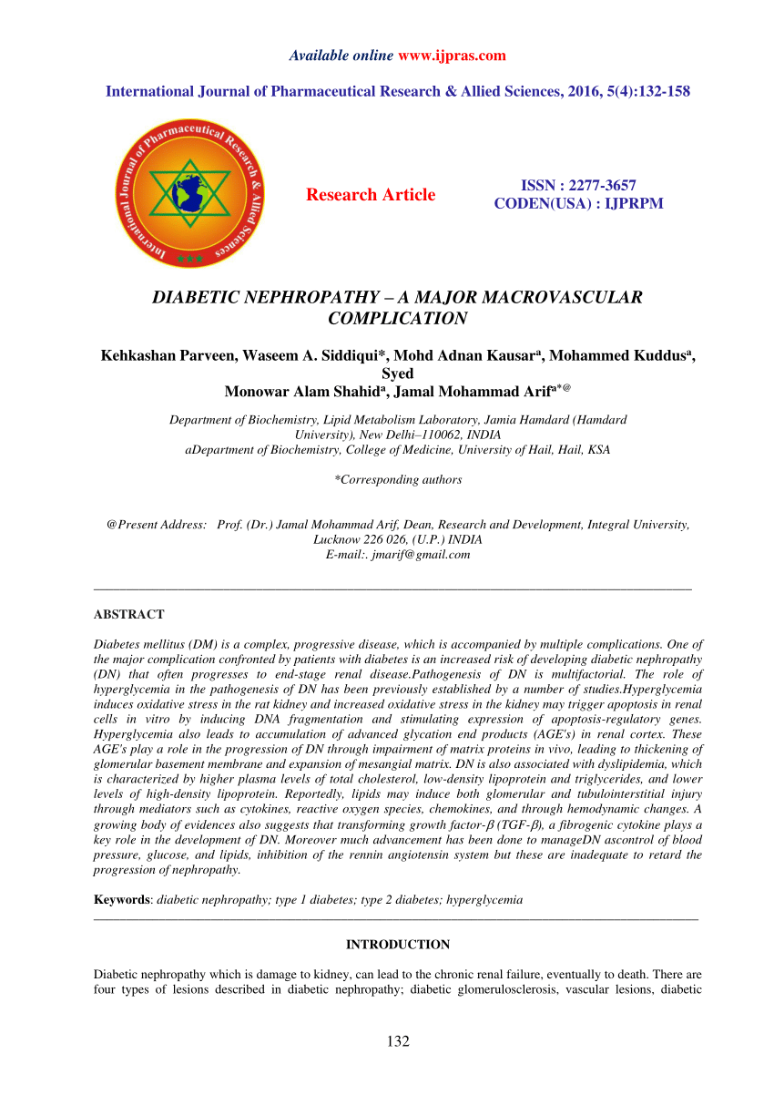 PDF) DIABETIC NEPHROPATHY-A MAJOR MACROVASCULAR COMPLICATION