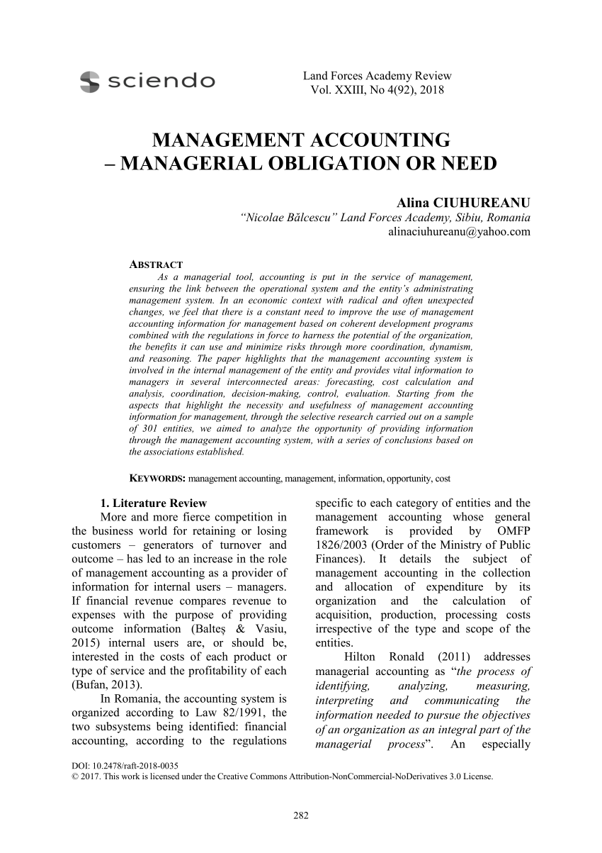 Pdf Management Accounting Managerial Obligation Or Need