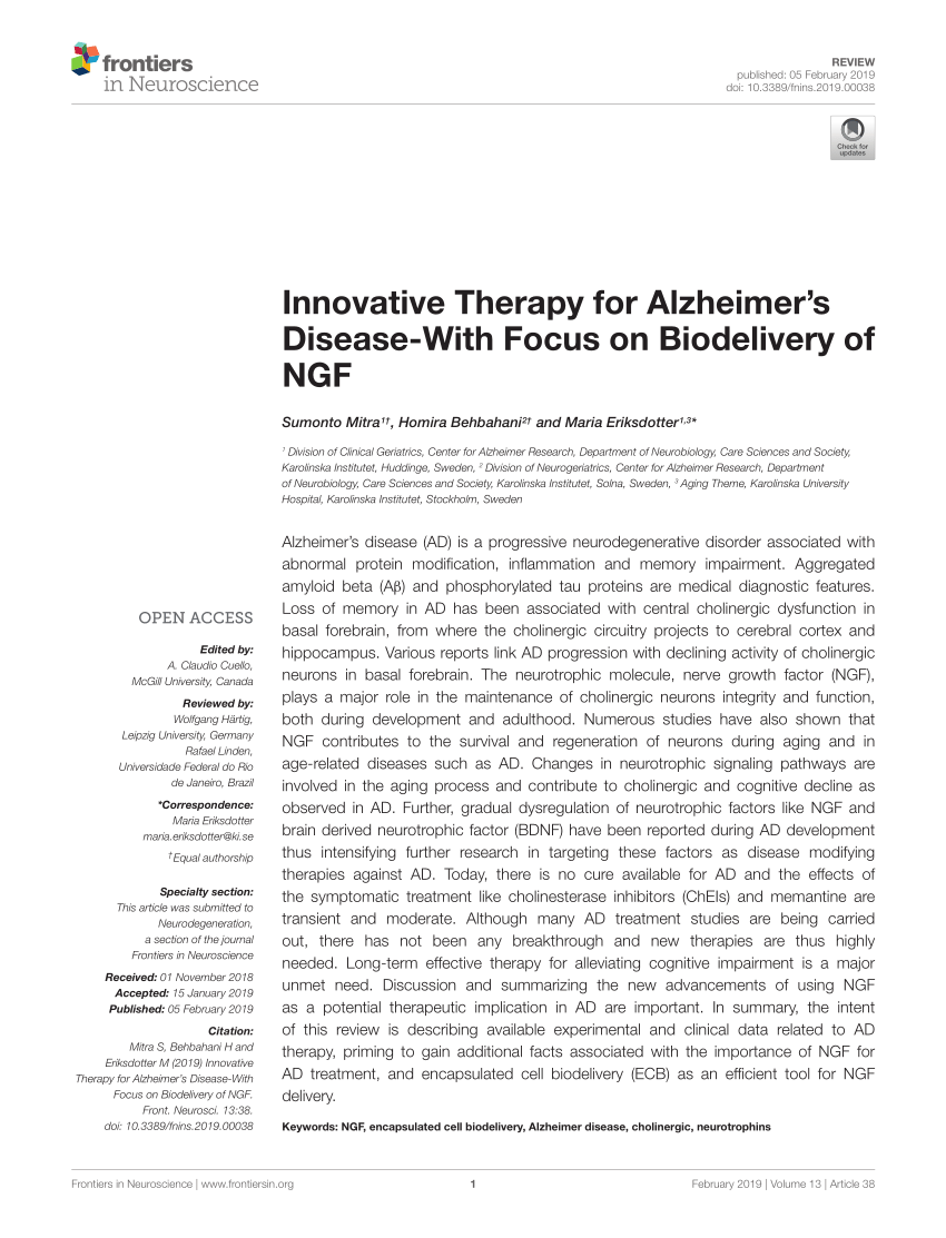 Pdf Innovative Therapy For Alzheimers Disease With Focus On Biodelivery Of Ngf 0156
