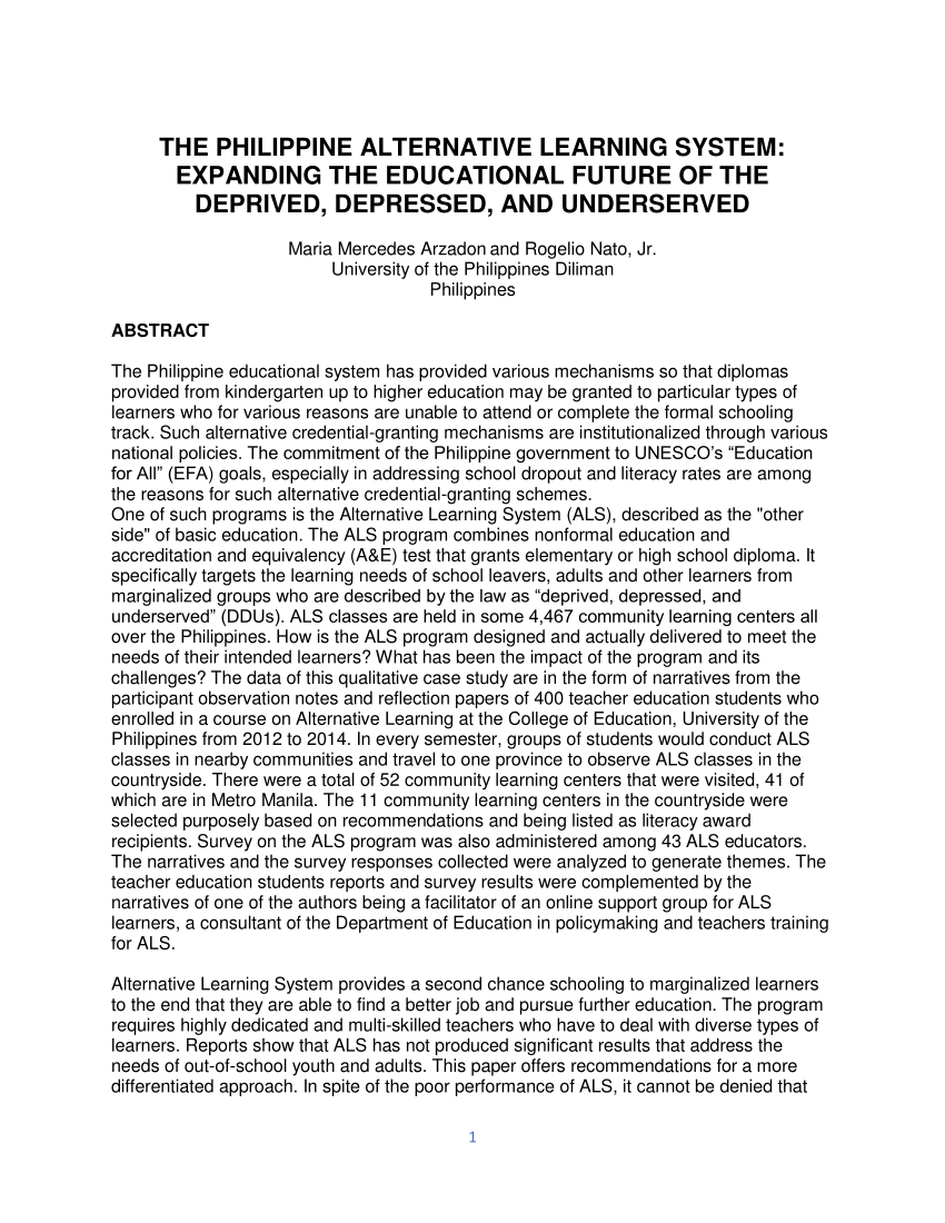 research paper about alternative learning system in the philippines