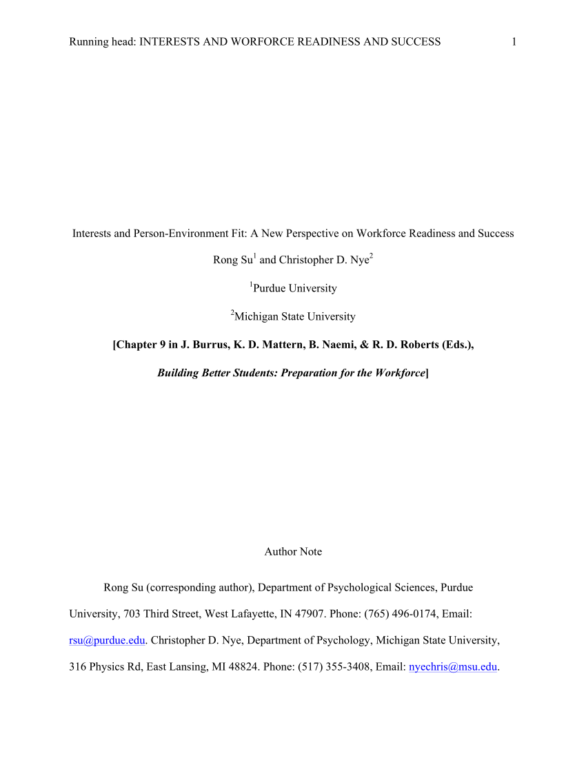 pdf interests and person environment fit a new perspective on workforce readiness and success