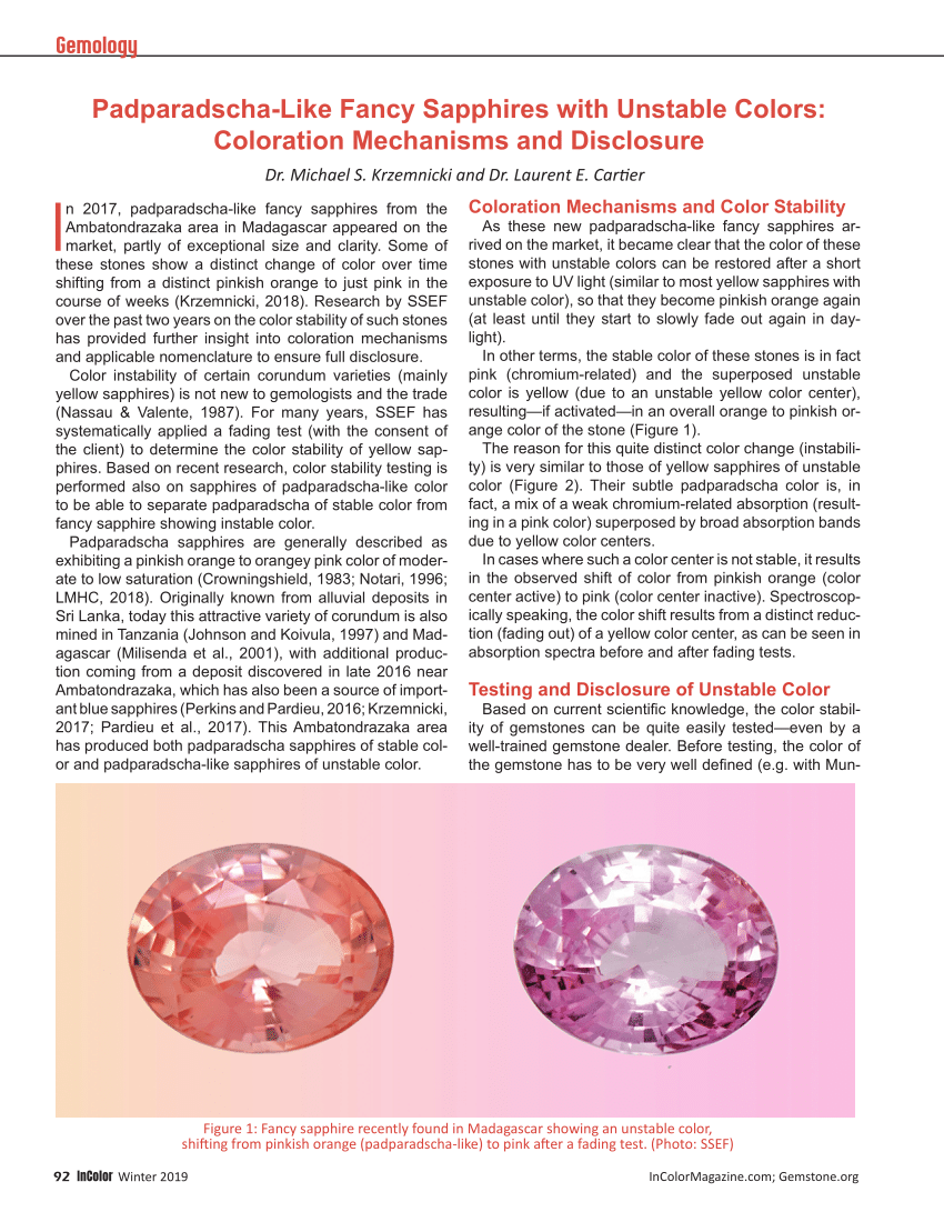 (PDF) Padparadscha-Like Fancy Sapphires with Unstable Colors ...